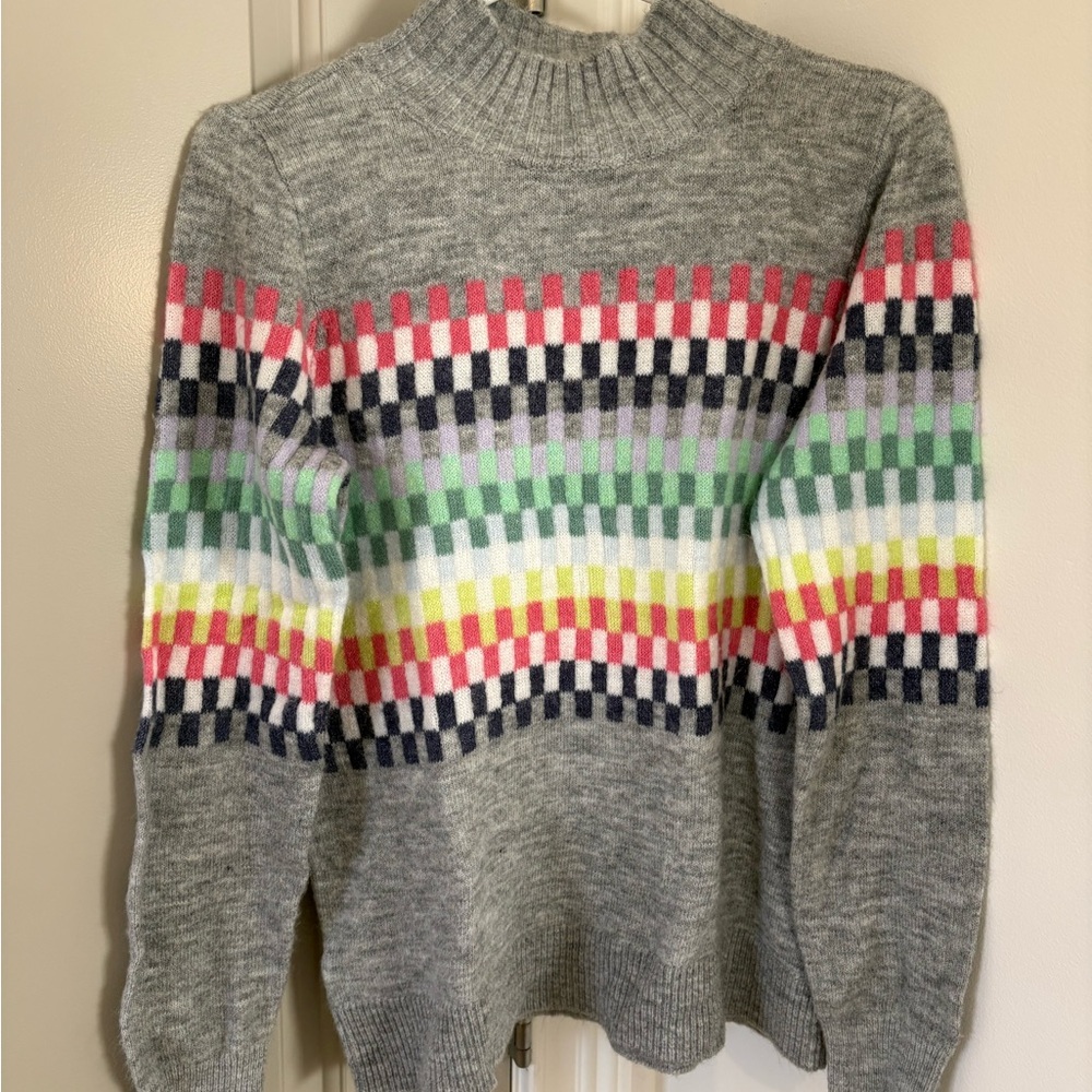 LOFT Gray Multicolor Striped Turtleneck Sweater